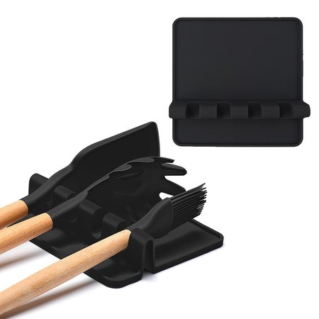 1947KITCHEN Non-Slip Heat Resistant Silicone Multiple Utensil Rest With Drip Pad, Black TI-NORUS-BLA